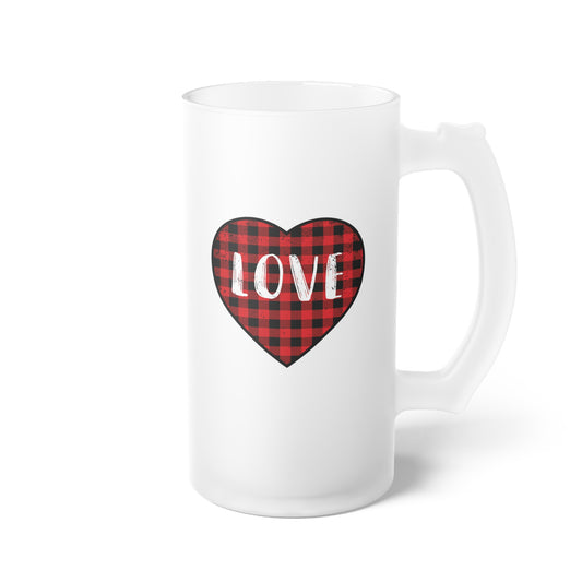 Motivational Checkered Hearts Couples Lovers Illustration Gags Frosted Glass Beer Mug