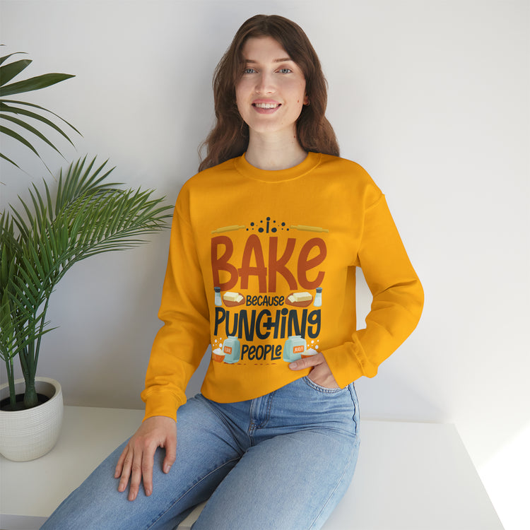 Humorous I Bake Because Punching People Is Frowned Chefs Food Unisex Crewneck Sweatshirt