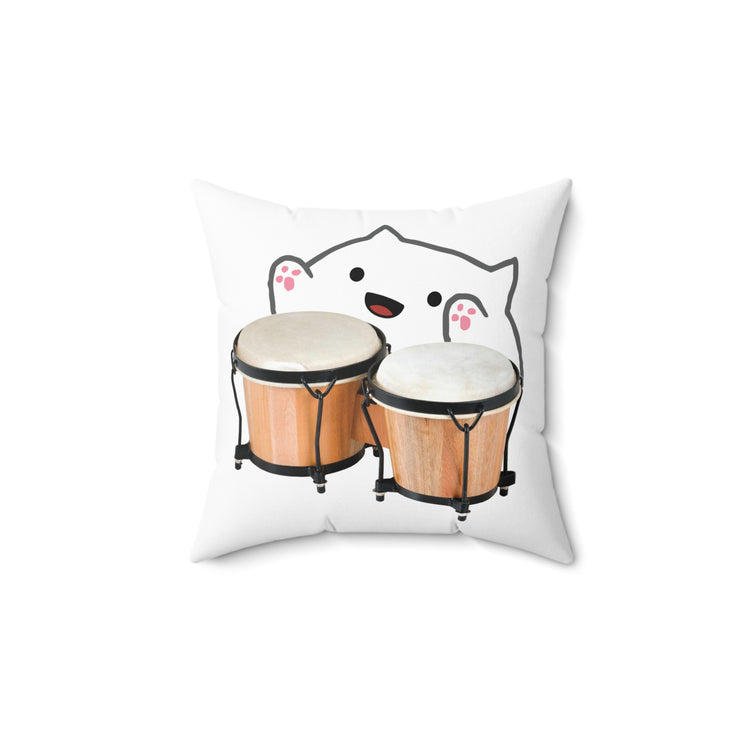 Funny Bongo Cat Cute Musical Instrument Kitten Meme Cartoon Spun Polyester Square Pillow