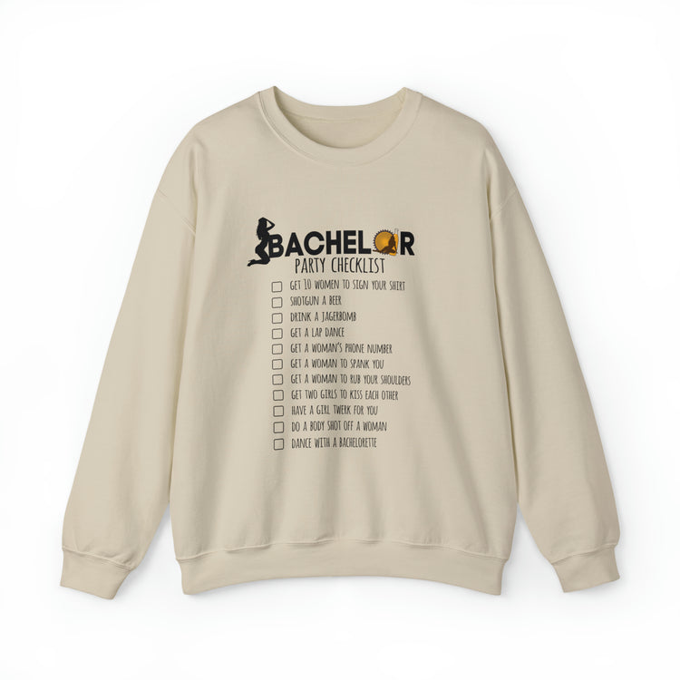 Novelty Bachelors Funny Bridal Marriage Checklist Line Unisex Crewneck Sweatshirt