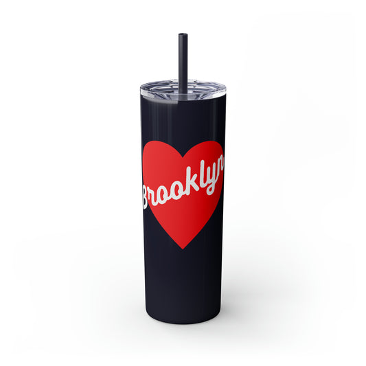 Brooklyb New york NY Tee Shirt Gift Retro American Flag Patriotic Men Women T Shirt Skinny Tumbler with Straw, 20oz