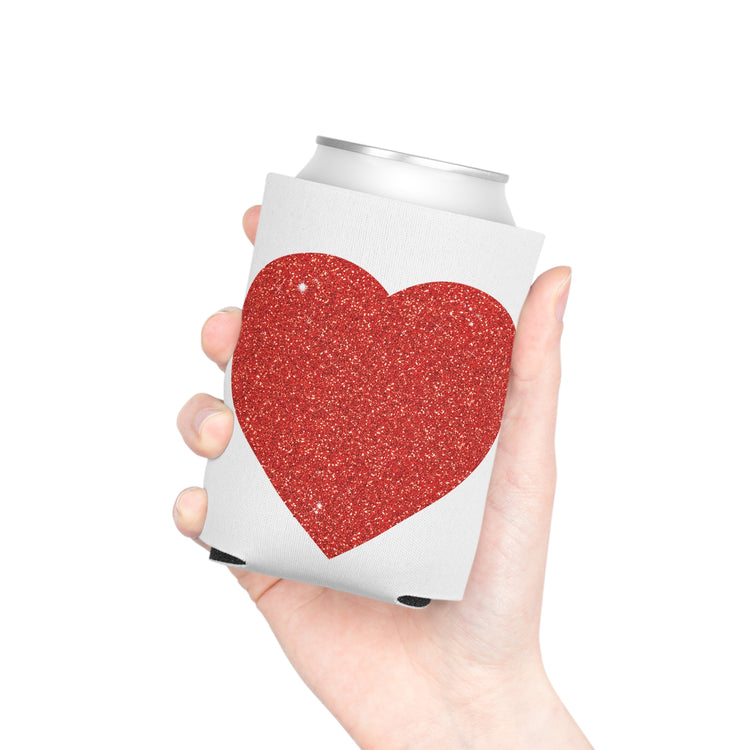 Red Glitter Effect Heart Valentines Day Men Women Can Cooler