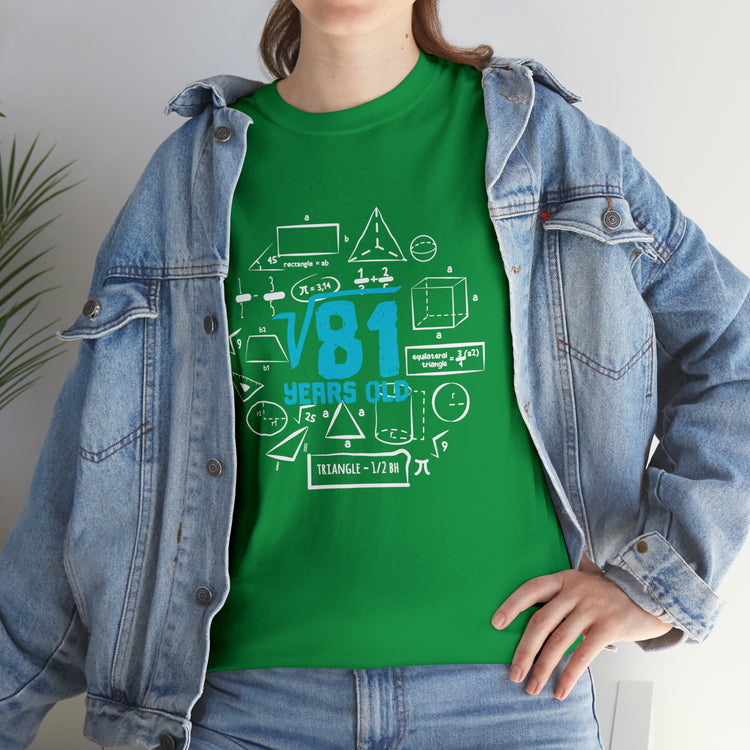 Shirt Funny Square Root 9th Birthdays Graphic Math Geek Numerical T-Shirt Unisex Heavy Cotton Tee