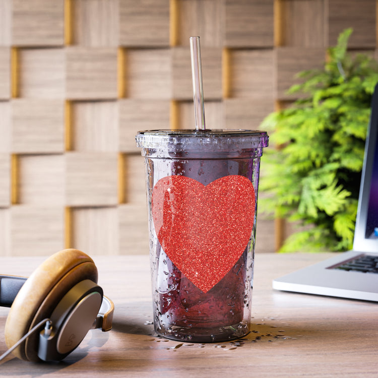 Red Glitter Effect Heart Valentines Day Men Women Suave Acrylic Cup