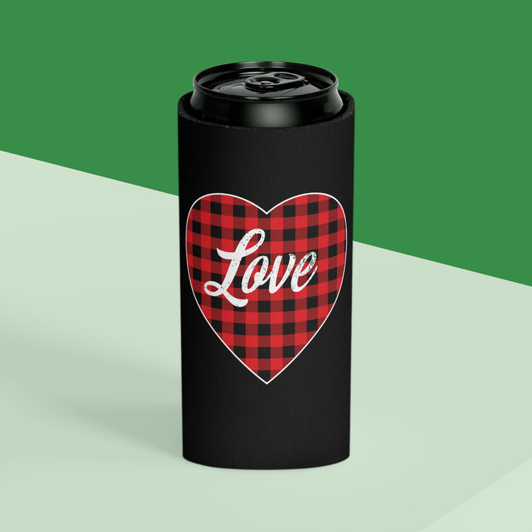 buffalo plaid heart Can Cooler