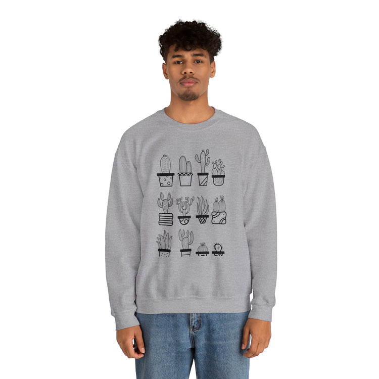 Humorous Cactuses Enthusiasts Cactus Illustration Vintage Novelty Succulents Devotee Gardening Graphic Funny Unisex Heavy Blend™ Crewneck Sweatshirt