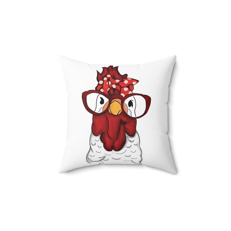 Rooster Hen Chicken Bandana and Glasses Farmer  | Chicken Lady  Spun Polyester Square Pillow