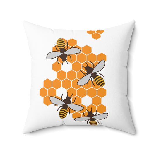 Beehive Bees Beekeeper Environmentalist Yellow Bee Hive Lover Spun Polyester Square Pillow