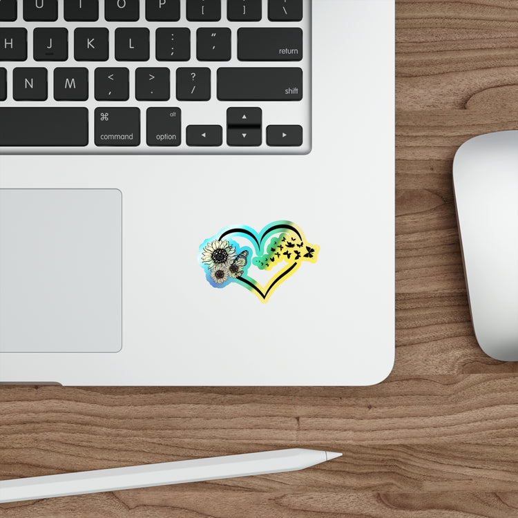 Hilarious Sunflower Heart Butterflies Bohemian Holographic Die-cut Stickers