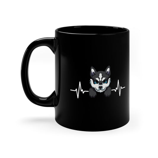 Coffee Mug Funny Siberian Husky Heartbeat Dogs Pets Animal 11oz Black Mug