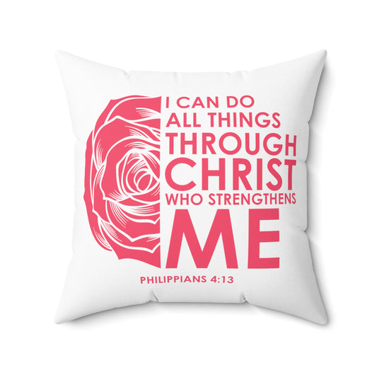 Inspirational Christianity Devotees Flowery Philippians  Scriptures Uplifting Love Spun Polyester Square Pillow