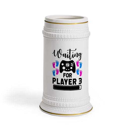 Waiting For Player Three Funny Maternity Shirt Beer Stein Mug