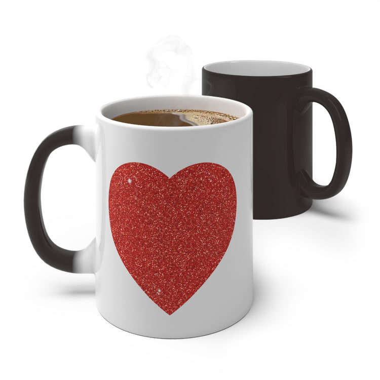 Red Glitter Effect Heart Valentines Day Men Women Color Changing Mug