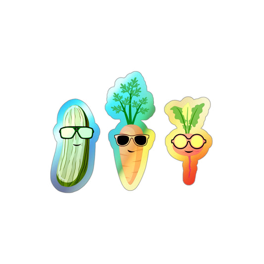 Humorous Carrots Plants Beets Leeks Sunglasses Shades Holographic Die-cut Stickers