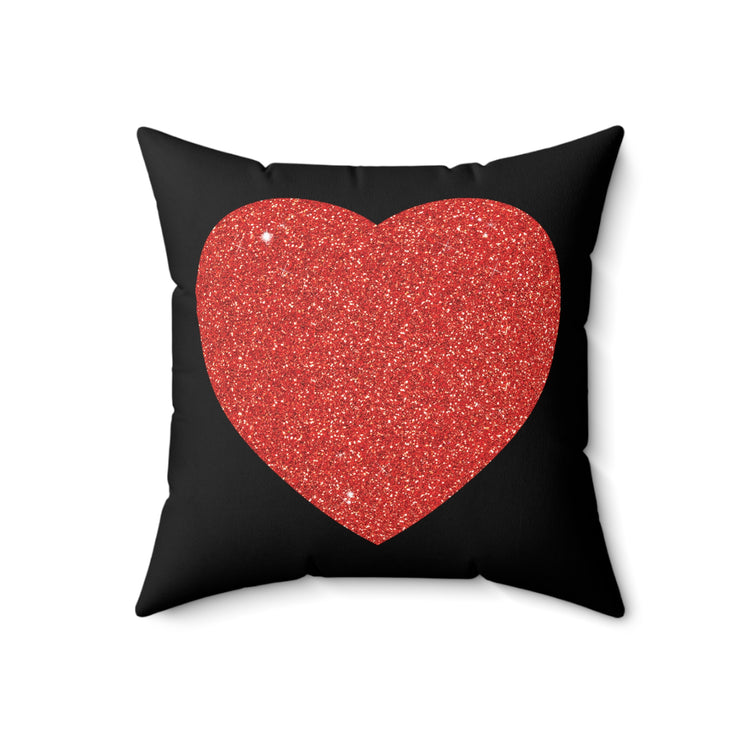 Red Glitter Effect Heart Valentines Day Men Women Spun Polyester Square Pillow