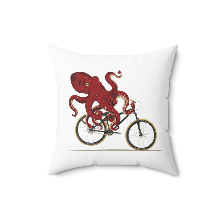 Cycling Octopus Bicycle Enthusiast Invertebrate Steampunk Bike Graphic Spun Polyester Square Pillow