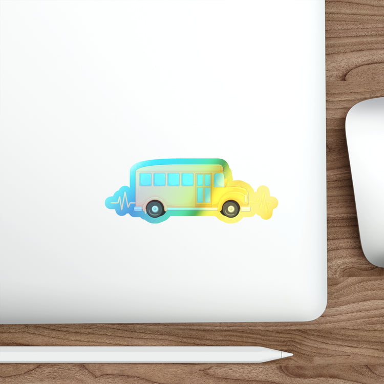 Novelty Heartbeats Students Transportation Motorbus Schooling Holographic Die-cut Stickers