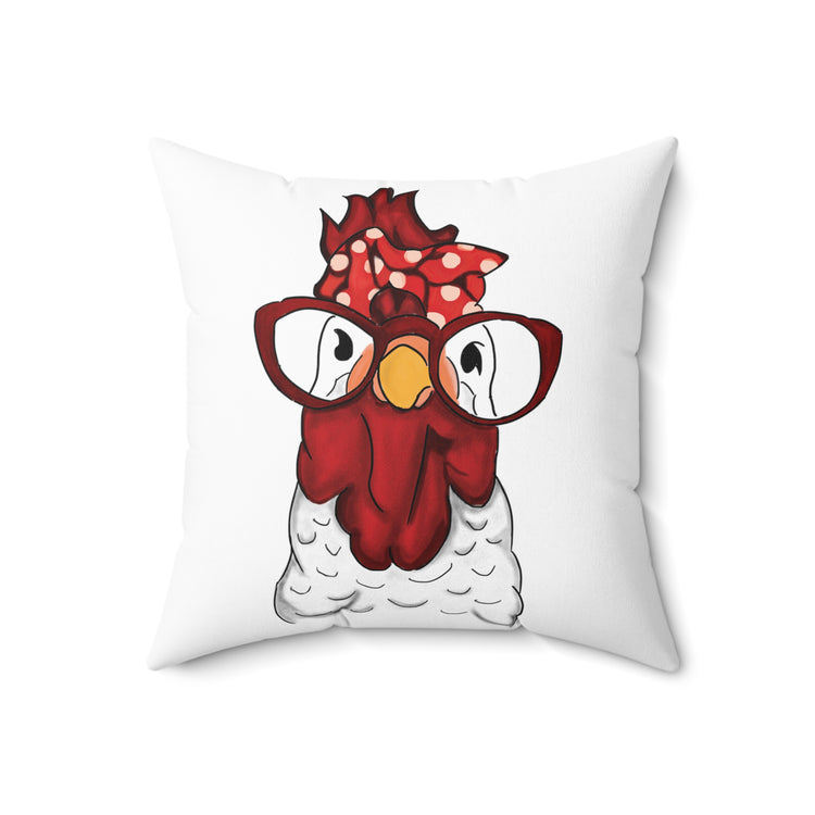 Rooster Hen Chicken Bandana and Glasses Farmer  | Chicken Lady  Spun Polyester Square Pillow