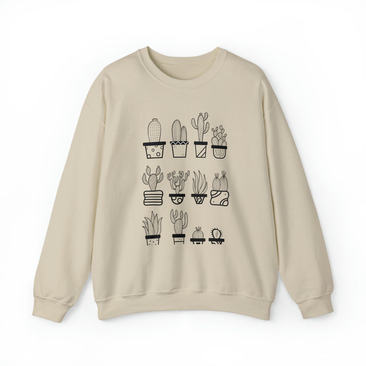 Humorous Cactuses Enthusiasts Cactus Illustration Vintage Novelty Succulents Devotee Gardening Graphic Funny Unisex Heavy Blend™ Crewneck Sweatshirt