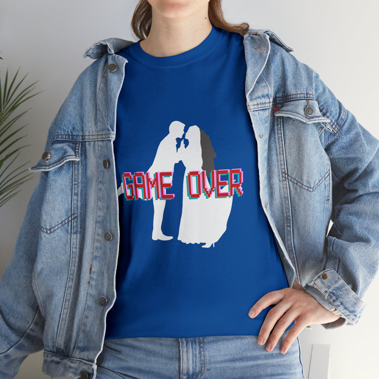 Shirt Funny Game Over Just Married Honeymoon Mr. and Mrs. Wedding T-Shirt Unisex Heavy Cotton Tee