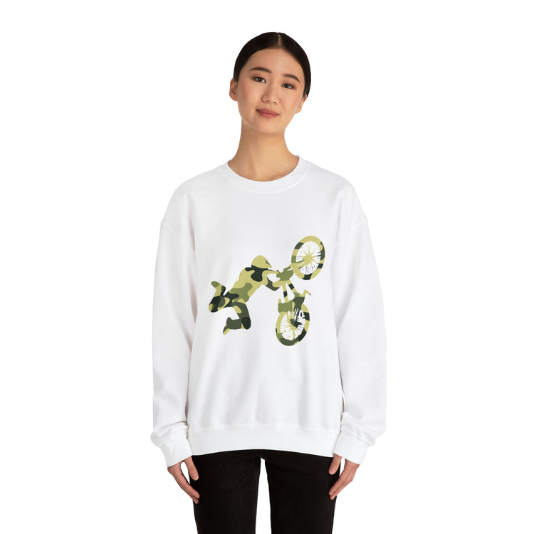 Humorous Military Colors Pattern Bicycle Two-Wheeler Cyclist Unisex Crewneck Sweatshirt