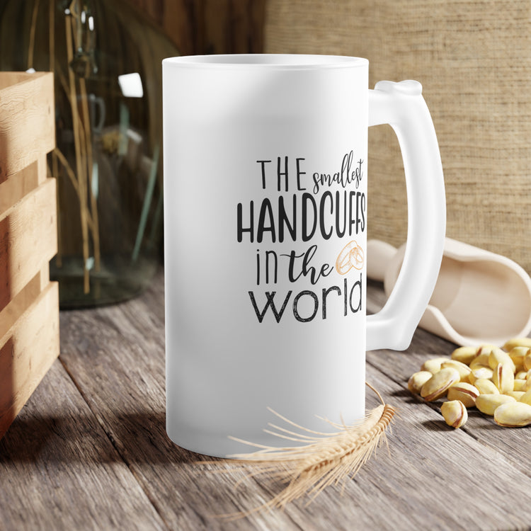 The smallest handcuffs in the world Wedding Gift Engagement Bachelor Bachelorette Frosted Glass Beer Mug