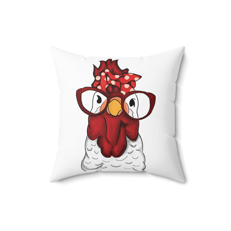 Rooster Hen Chicken Bandana and Glasses Farmer  | Chicken Lady  Spun Polyester Square Pillow