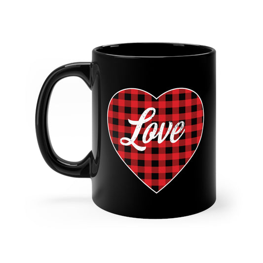 buffalo plaid heart 2 Black mug 11oz