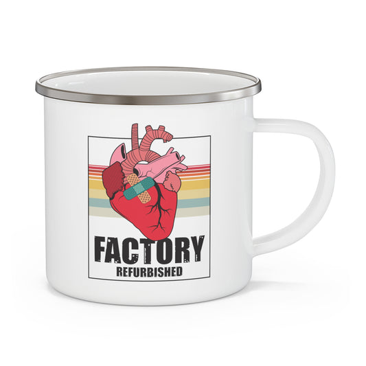 Novelty Factory Refurbished Hearts Recovering Patients Puns Enamel Camping Mug