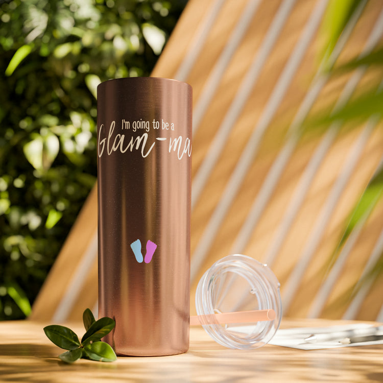 Glam-ma Glamma Pregnancy Announcement New Grandma Gift Skinny Tumbler with Straw, 20oz