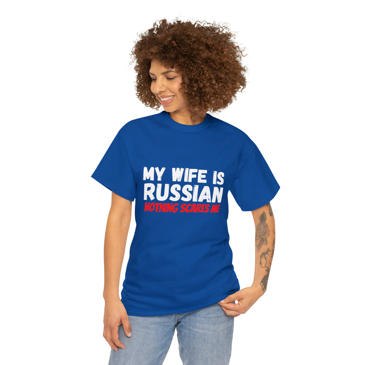 Shirt Funny My Wife's Russian Introvert Sayings Heritage Spouse T-Shirt Unisex Heavy Cotton Tee