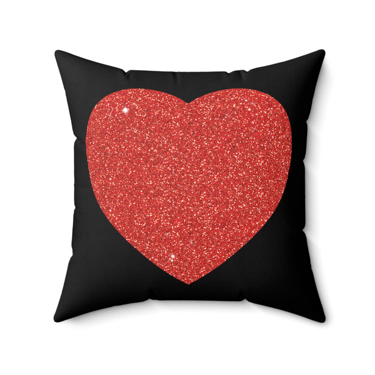 Red Glitter Effect Heart Valentines Day Men Women Spun Polyester Square Pillow