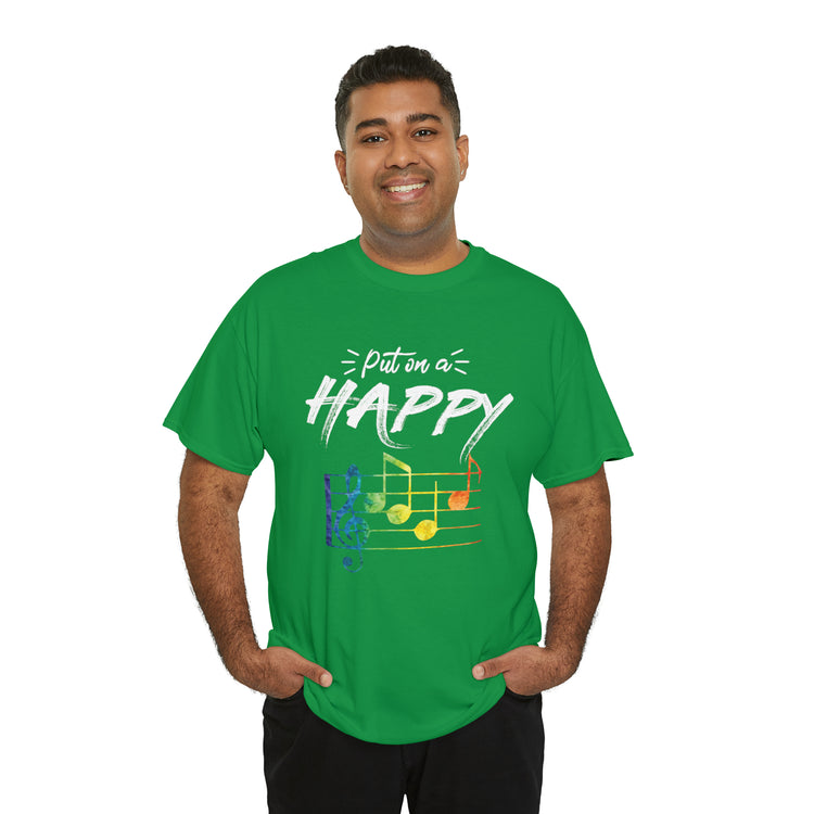 Shirt Funny Put On Smiling Faces Positive Music Lover Musical Instrument Melody Retro T-Shirt Unisex Heavy Cotton Tee