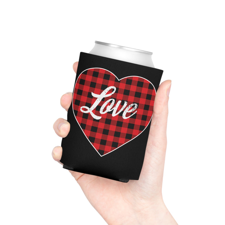 buffalo plaid heart Can Cooler