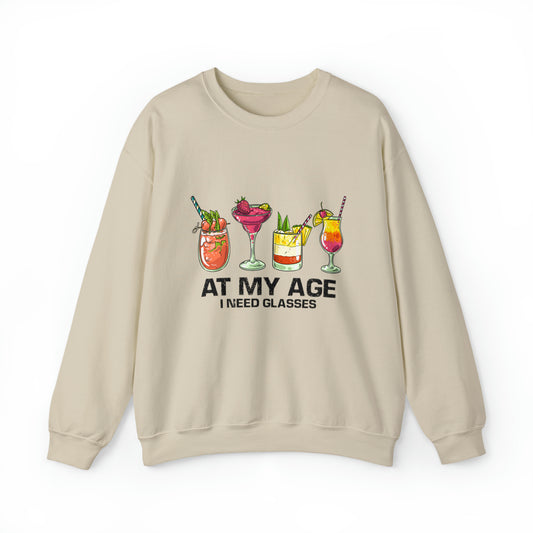 Funny At My Age I Glasses Bartender Mixologist Beverage Unisex Crewneck Sweatshirt