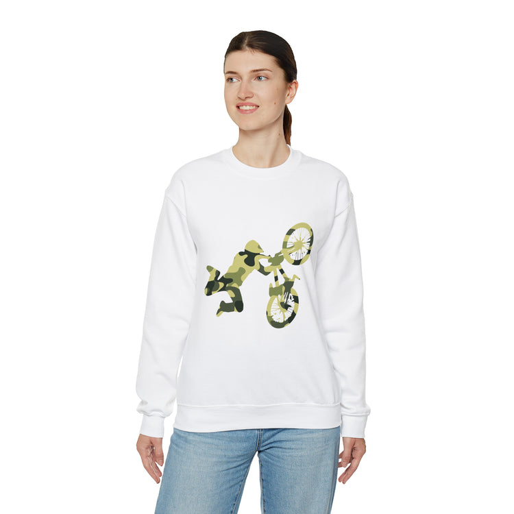 Humorous Military Colors Pattern Bicycle Two-Wheeler Cyclist Unisex Crewneck Sweatshirt