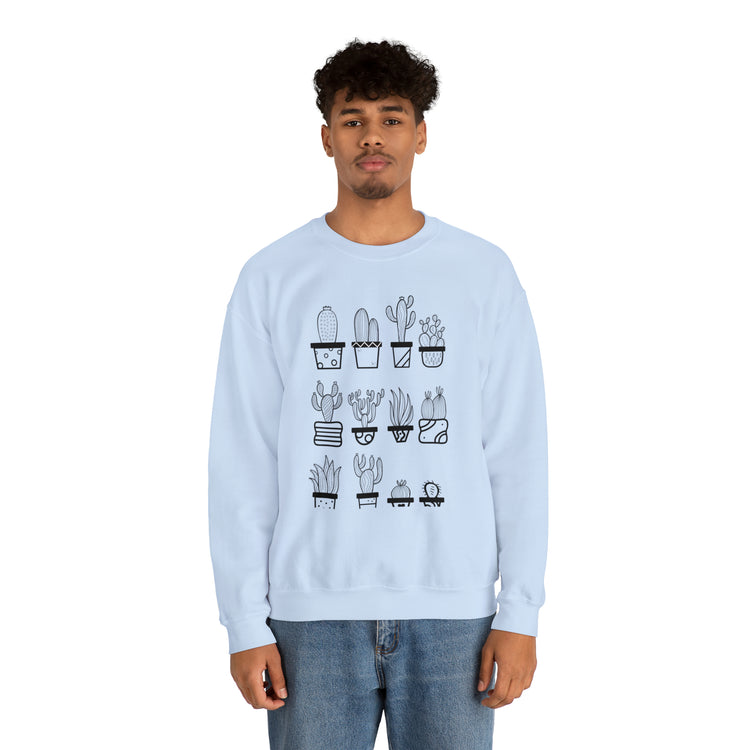 Humorous Cactuses Enthusiasts Cactus Illustration Vintage Novelty Succulents Devotee Gardening Graphic Funny Unisex Heavy Blend™ Crewneck Sweatshirt