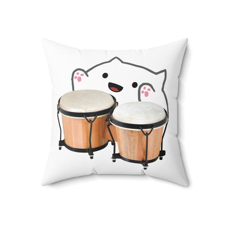 Funny Bongo Cat Cute Musical Instrument Kitten Meme Cartoon Spun Polyester Square Pillow