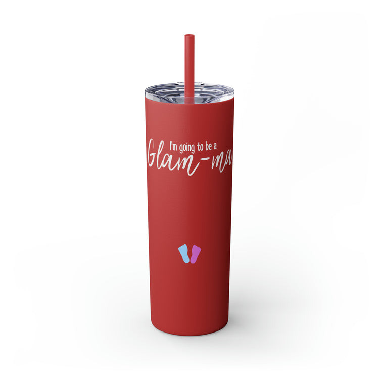 Glam-ma Glamma Pregnancy Announcement New Grandma Gift Skinny Tumbler with Straw, 20oz