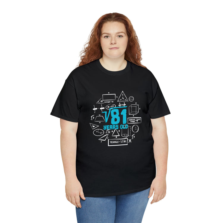 Shirt Funny Square Root 9th Birthdays Graphic Math Geek Numerical T-Shirt Unisex Heavy Cotton Tee