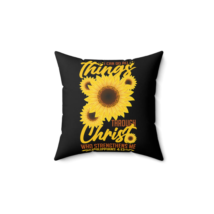 Inspirational Christianity Sunflowers Philippians Catholic Religious Uplifting Scriptures Spun Polyester Square Pillow