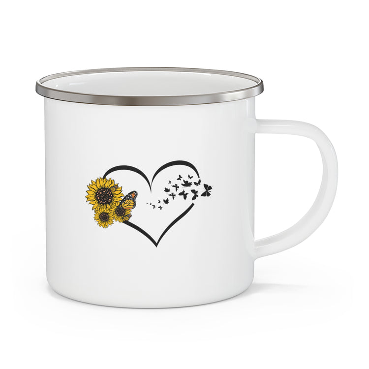 Hilarious Sunflower Heart Butterflies Bohemian Enthusiast Enamel Camping Mug