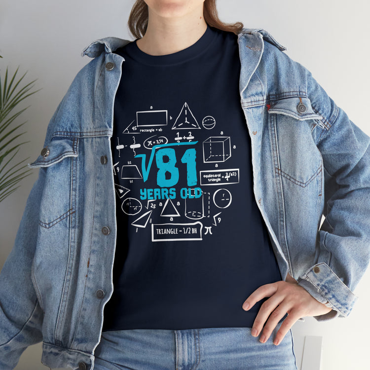 Shirt Funny Square Root 9th Birthdays Graphic Math Geek Numerical T-Shirt Unisex Heavy Cotton Tee