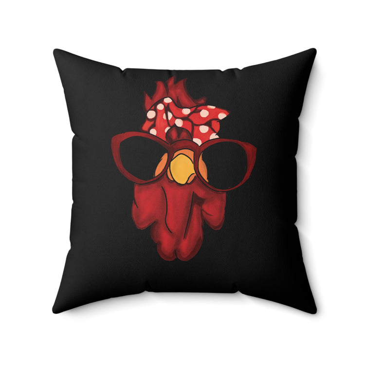 Rooster Hen Chicken Bandana and Glasses Farmer | Chicken Lady Gift Spun Polyester Square Pillow