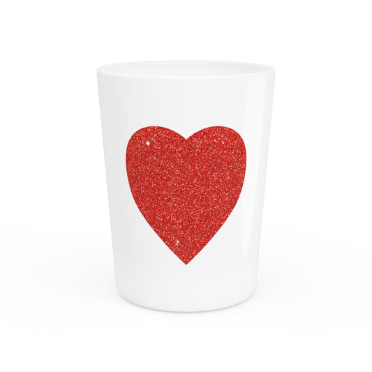Red Glitter Effect Heart Valentines Day Men Women Shot Glass