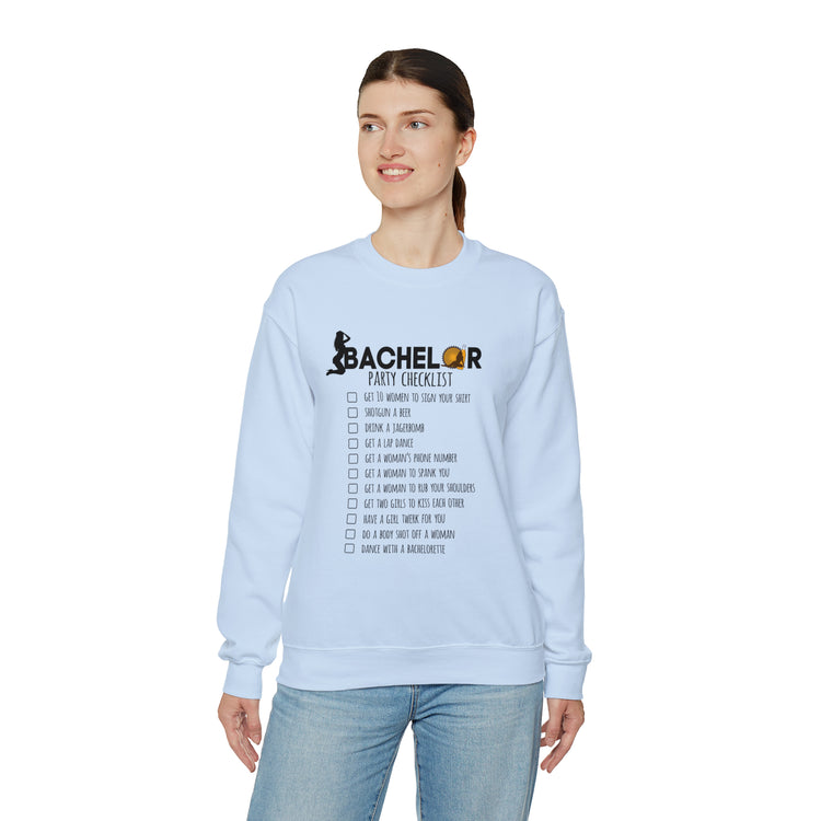 Novelty Bachelors Funny Bridal Marriage Checklist Line Unisex Crewneck Sweatshirt