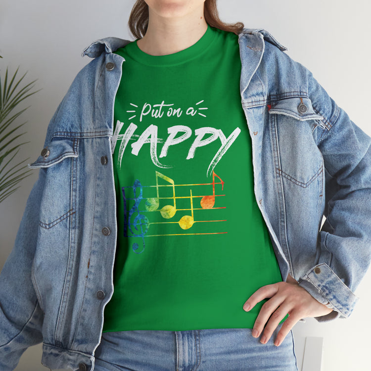 Shirt Funny Put On Smiling Faces Positive Music Lover Musical Instrument Melody Retro T-Shirt Unisex Heavy Cotton Tee