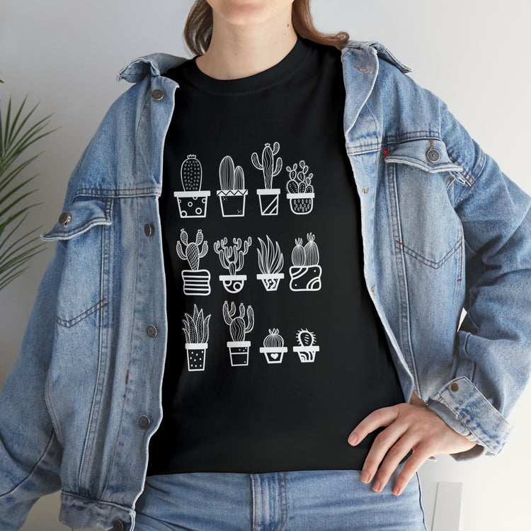 Shirt Funny Cactus Gardening Miniature Flowers Repotting Garden T-Shirt Unisex Heavy Cotton Tee