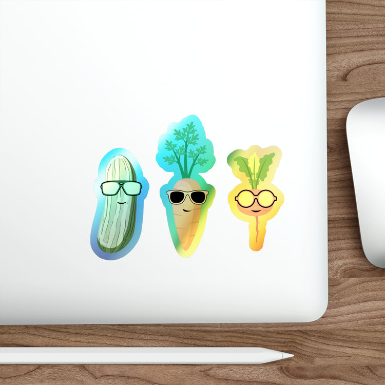 Humorous Carrots Plants Beets Leeks Sunglasses Shades Holographic Die-cut Stickers