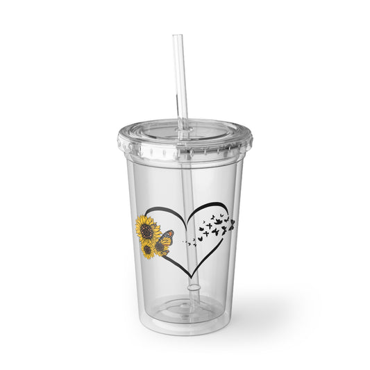 Hilarious Sunflower Heart Butterflies Bohemian Enthusiast Suave Acrylic Cup